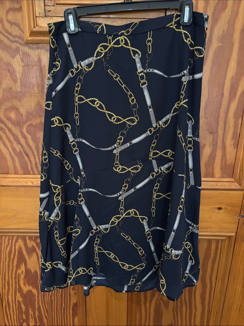 Banana Republic Navy Maxi Skirt with Gold & Silver Chain Print
